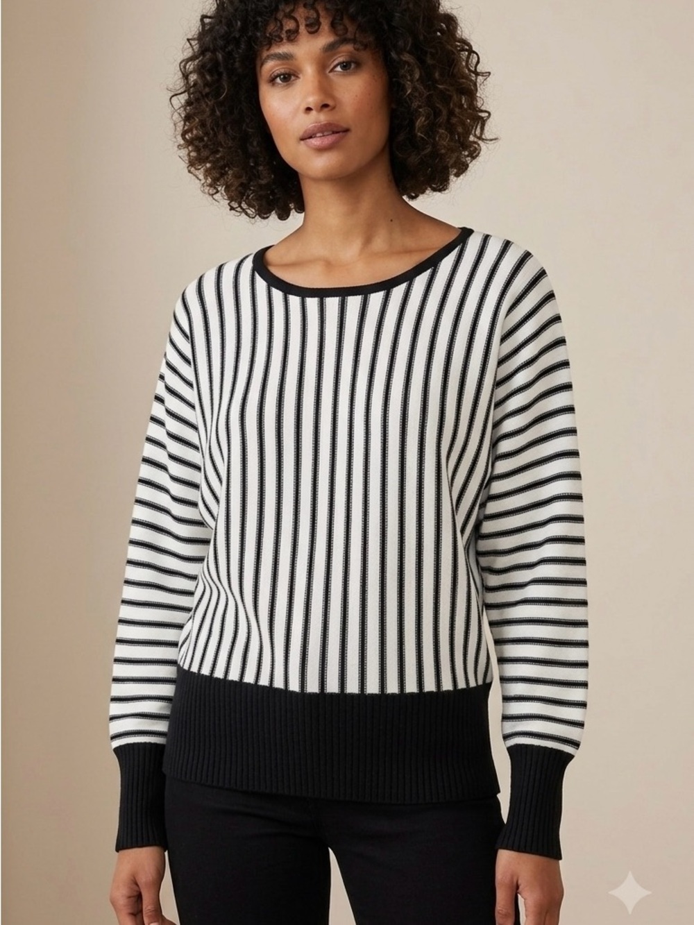 Philosophy Black and White Vertical Stripe Crewneck Sweater